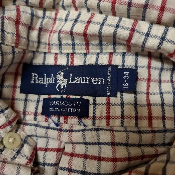 Ralph Lauren Mens 16-34 Blue Red Stripe Long Sleeve Button Yarmouth Cotton Shirt - Picture 10 of 10